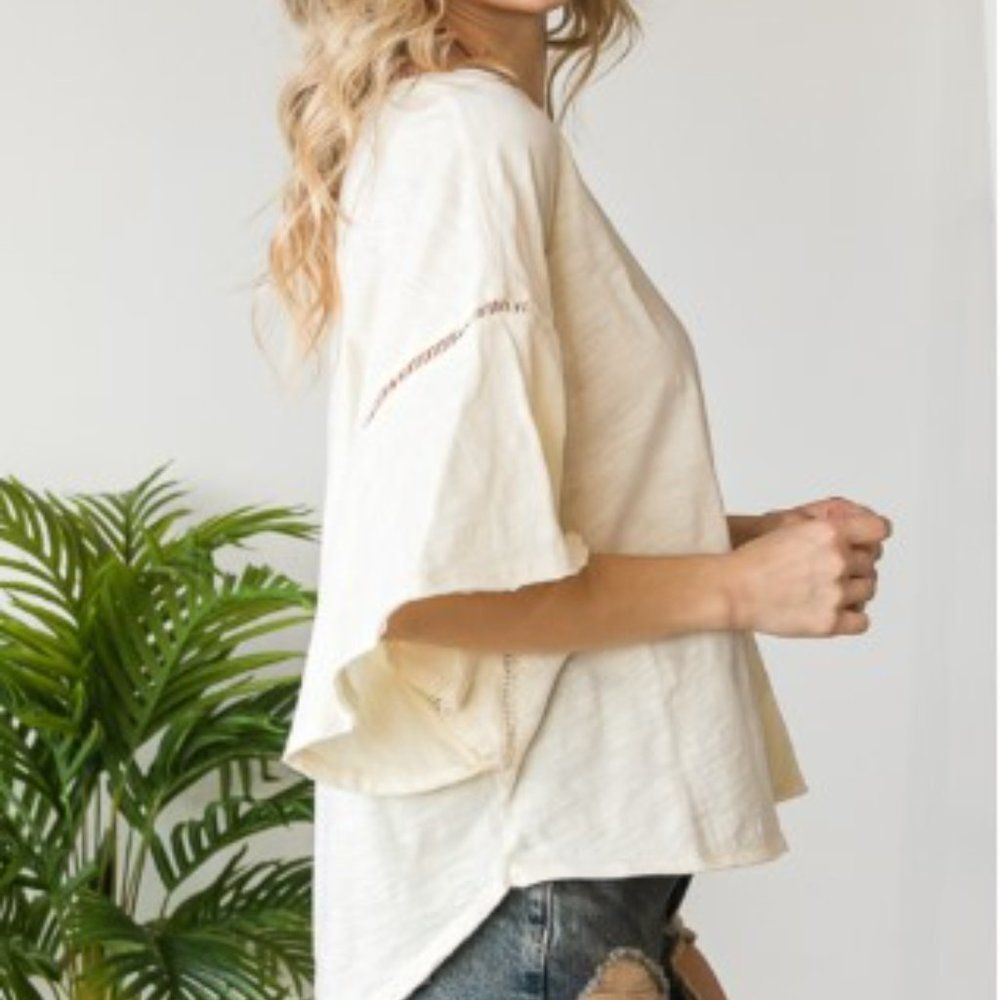Mineral Washed Ruffle Sleeve Top 5153 NWT Boutique - Picture 4 of 9